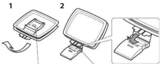 Diagram illustrating two steps of inserting a device into a computer, with labeled components and directional arrows.