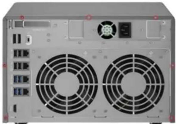 Back view of a server rack with two large fan blades and a central control panel (no visible text or labels)