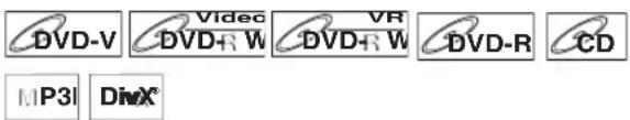 DVD-V, Vidéo, VR, DVD-RW, CD, MP3, DivX