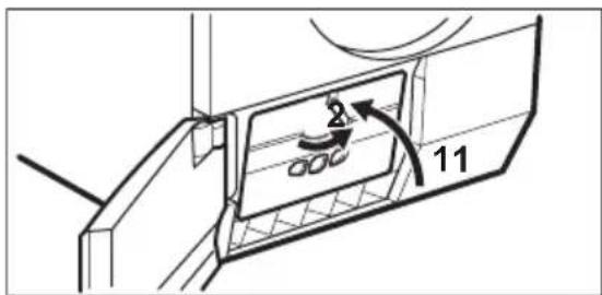 Technical diagram showing a mechanical component with labeled parts and directional arrows indicating motion or movement.