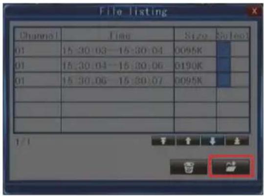 File listing Channels | Time | Size | Sules | 01 15:30:03 - 15:30:04 0095K 01 15:30:04 - 15:30:06 0190K 01 15:30:06 - 15:30:07 0095K 1/1 T T T T