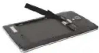Black electronic device with a black clip and stylus, no visible text or symbols