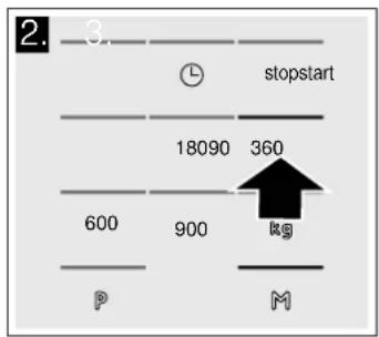 2. 3. stopstart 18090 360 600 900 kg P M