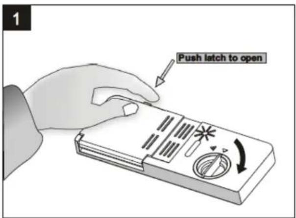 1 Push latch to open