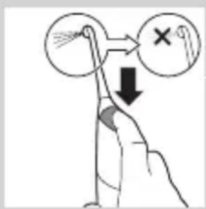 Diagram showing hand gesture with arrows and symbols indicating correct and incorrect actions