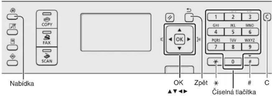Nabídka COPY FAX SCAN OK Zpět Číselná tlačítka 1 2 3 GHI JKL MNO 4 5 6 PQRS TUV WXYZ 7 8 9 0 # C