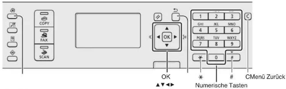COPY FAX SCAN OK OK GHI 2 3 4 5 MNO PQRS TUV WXYZ 7 8 9 0 # Numerische Tasten CMenu Zurück