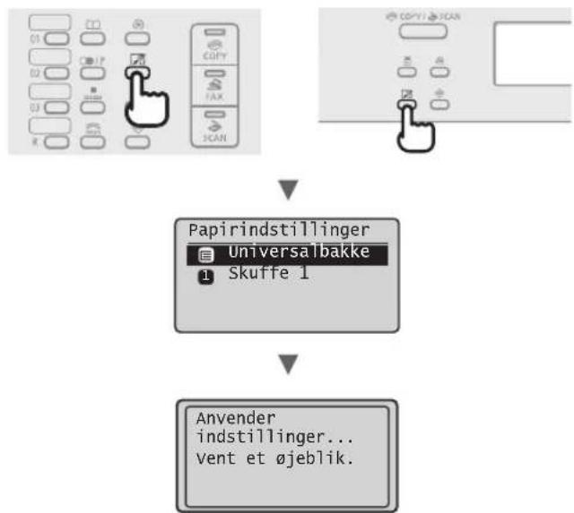 graph TD A["Input Control"] --> B["Papirindstillinger Universalbakke Skuffe 1"] B --> C["Anvender indstillinger... vent et øjeblik."]