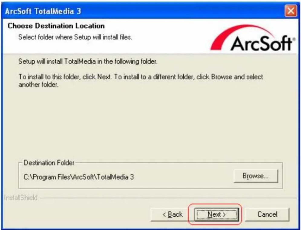 ArcSoft TotalMedia 3 Choose Destination Location Select folder where Setup will install files. Setup will install TotalMedia in the following folder. To install to this folder, click Next. To install to a different folder, click Browse and select another folder. Destination Folder C:\Program Files\A…