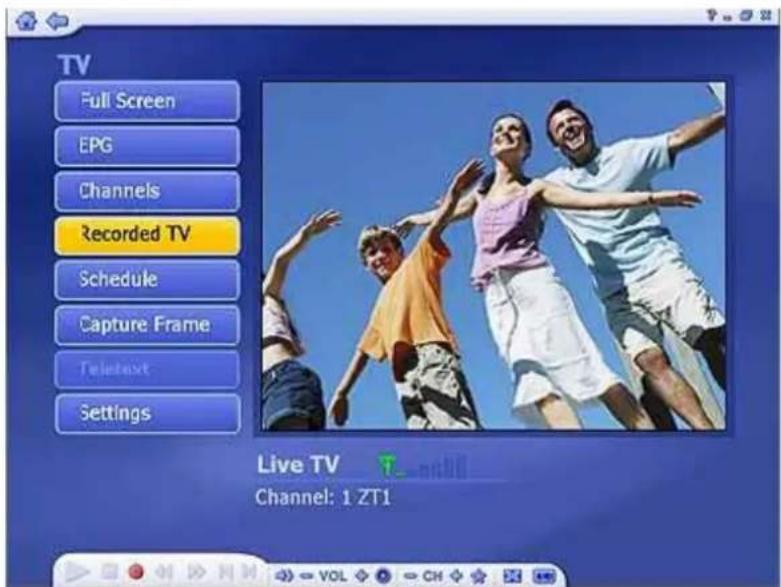TV Full Screen EPG Channels Recorded TV Schedule Capture Frame Twentieth Settings Live TV Channel: 1 ZT1
