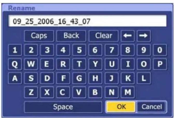 Rename 09_25_2006_16_43_07 Caps Back Clear ← → 1 2 3 4 5 6 7 8 9 0 Q W E R T Y U I O P A S D F G H J K L Z X C V B N M Space OK Cancel