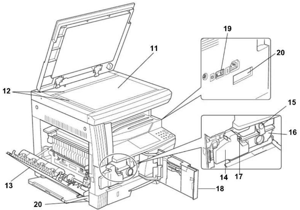 Technical diagram of a printer with numbered parts and internal components, likely for assembly or maintenance instructions.