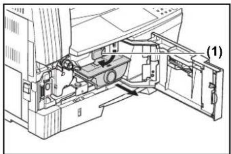 Technical diagram of a mechanical assembly with labeled components and directional arrows indicating motion or movement.