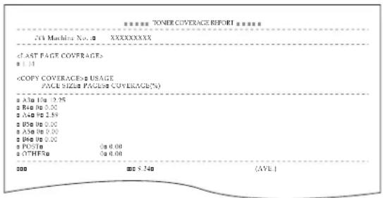 TONER COVERAGE REPORT 703 Machines No. 2 XXXXXXXXXXX < LAST PAGE COVERAGE> 1.14 < COPY COVERAGE> e USAGE PAGE SIZE PAGES COVERAGE(%) • A3a 0u 2.95 • Rie 0u 0.00 • A4a 0u 2.89 • USa 0u 0.00 • A5b 0u 0.00 • U6b 0u 0.00 • POSTe 0u 0.00 • OTHERs 0u 0.00 300 = $ 740 (AYE)