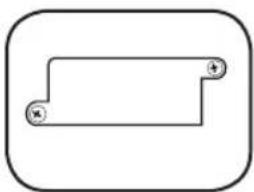 Simple line drawing of a rectangular shape with rounded corners and two small circular symbols at the bottom (no text or labels)
