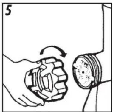 Illustration of a hand turning a gear with an arrow indicating rotational motion (no text or symbols)
