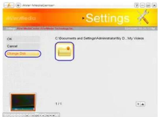 AVar MediaCenter AVVarMedia Settings OK Cancel Change Disk C:\Documents and Settings\Administrator\My D...\My Videos 1 / 1