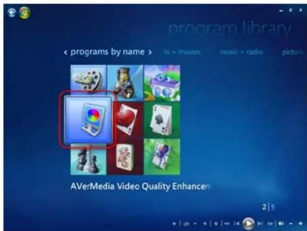 program library < programs by name > tv + movies music + radio picture AVerMedia Video Quality Enhancen 2 | 9