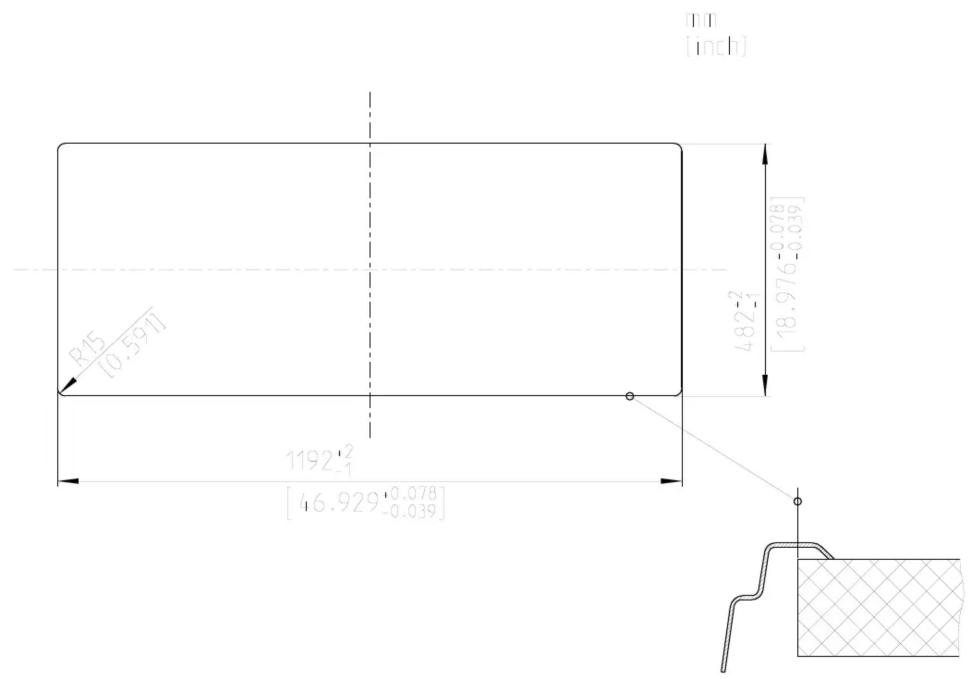 R15 [0.591] 1192⁺²₋₁ [46.929⁻⁰°⁰⁷⁸₋₀°³⁹] 482⁺²₋₁ [18.976⁻⁰°⁰⁷⁸₋₀°³⁹] mm [inch]
