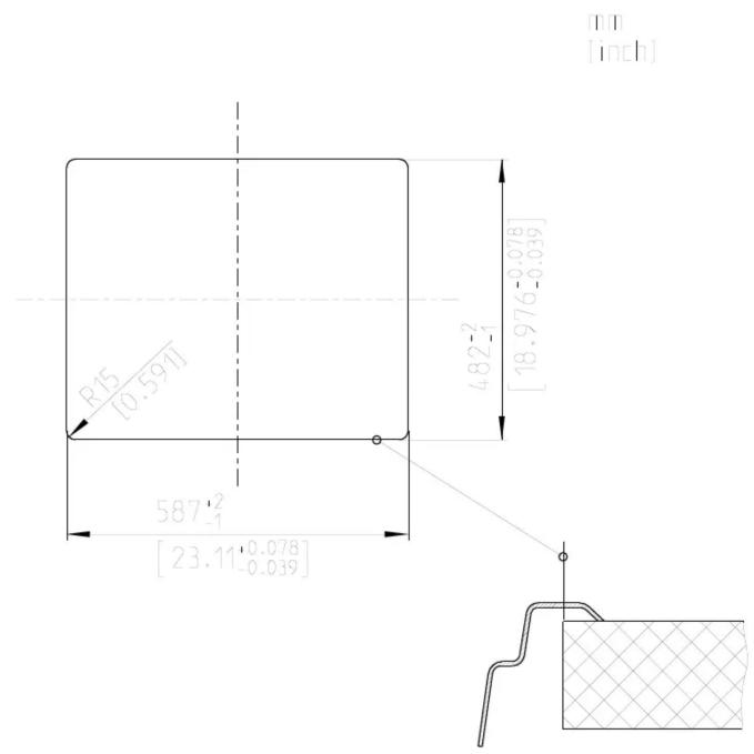 R15 [0.591] 587.2 [23.11-0.039] 482-2 [18.976-0.039] [inch]