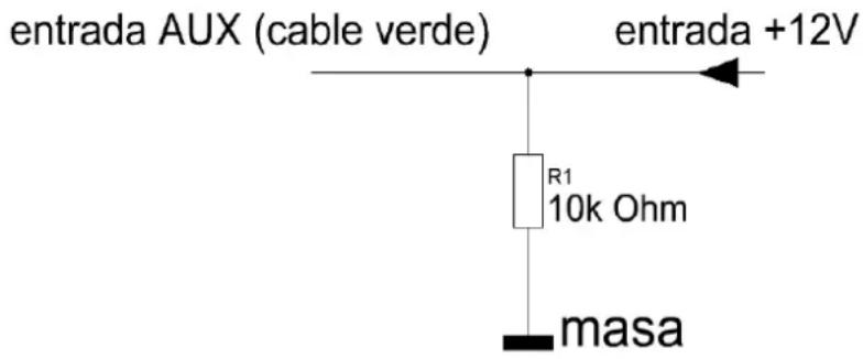 entrada AUX (cable verde) entrada +12V R1 10k Ohm masa