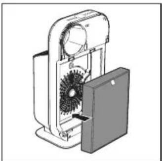 Technical line drawing of a mechanical device with fan and housing.