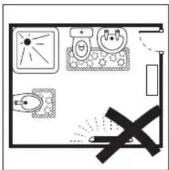 Floor plan diagram with lighting fixtures and a marked X symbol indicating no change or restriction.