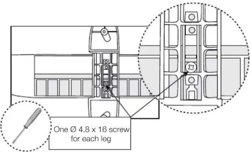 One Ø 4.8 x 16 screw for each leg