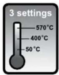 3 settings 570°C 400°C 50°C