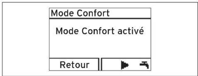 Mode Confort Mode Confort activé Retour