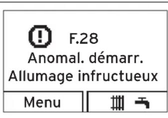 F.28 Anomal. démarr. Allumage infructueux Menu