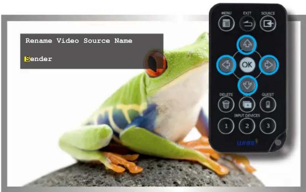 Rename Video Source Name Sender MENU EXIT SOURCE DELETE TARGET GUEST INPUT DEVICES 1 2 3