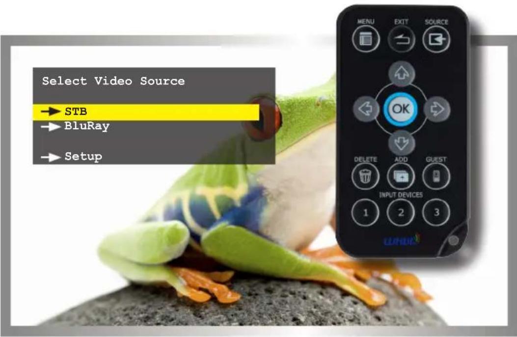 Select Video Source → STB → BluRay → Setup