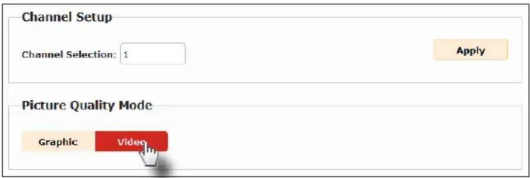 Channel Setup Channel Selection: 1 Apply Picture Quality Mode Graphic Video