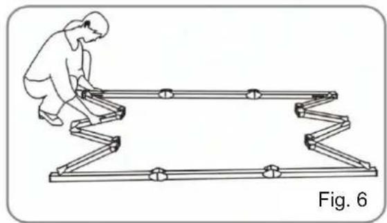 Illustration of a person climbing a zigzag metal structure, labeled as Fig. 6 (no text or symbols on the diagram itself)