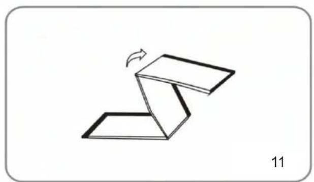 Diagram of a folded paper or sheet with a curved arrow indicating rotation (no text or symbols)