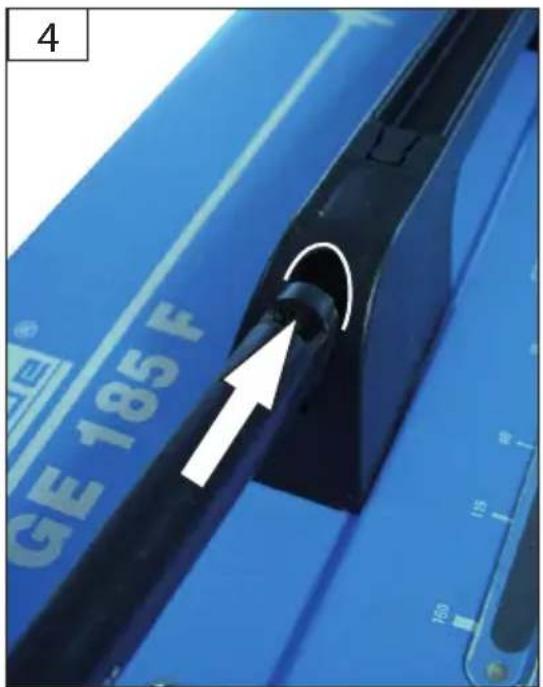GUDE 20004 - Close-up of a blue GE 185°F power supply device with a black lever and indicator dial (no visible text or symbols) - 1