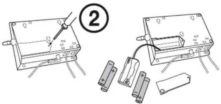 Diagram showing two electrical components with labeled parts: one with a pencil and plug, the other with batteries and batteries connected to a battery.