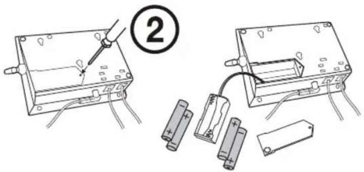 Diagram showing two electrical components with labeled parts: one with a pencil and plug, the other with batteries and batteries.