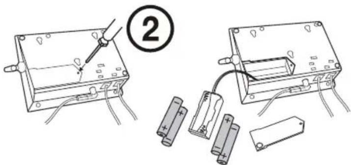 Diagram showing two electrical components with a tool, including battery and battery cells, labeled with number 2.