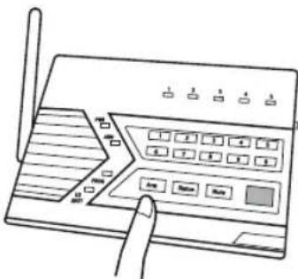 Line drawing of a device with labeled buttons and a finger pointing to the screen, showing text labels like '电源' (Power) and '关机' (Switch).