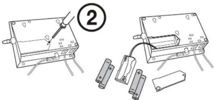 Diagram showing two electrical components with a tool, including battery and battery cells, labeled with number 2.