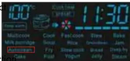 100°C Deep warm Multicover Milk ppmage Automer Case Clock Soup Fry Fuel Past-cook Rice Slow cook Vogurt Slow cook Bread Jelly 1:30 Notes Jam Deep by Slican