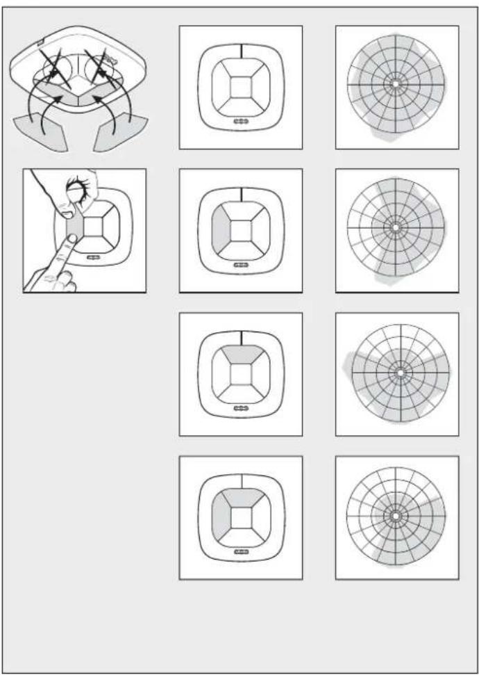 Technical diagram showing various views of a mechanical component with cross-sectional and topographic views, including tool positioning and radial grid patterns.