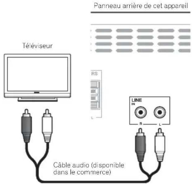 Téléviseur RS L Câble audio (disponible dans le commerce) Panneau arrière de cet appareil LINE IN R L