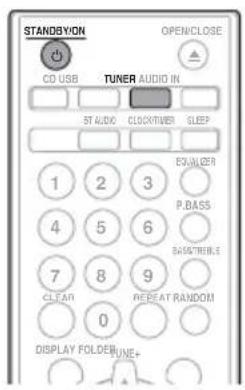 STANDBYON OPEN/CLOSE CD USB TUNER AUDIO IN ST AUDIO CLOCKTIME SLEEP EXUALDER 1 2 3 P.BASS 4 5 6 RESTARTABLE 7 8 9 CLEAR 0 REBEAT RANDOM DISPLAY FOLDER/UNE+