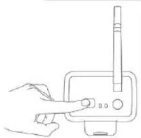 Line drawing of a hand interacting with a device (no text or symbols)