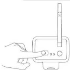 Line drawing of a hand inserting a device into a device with a vertical tube (no text or symbols)