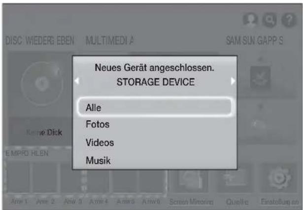 Neues Gerät angeschlossen. STORAGE DEVICE Alle Fotos Videos Musik