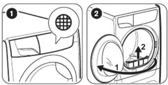 Diagram illustrating a car interior with labeled parts and directional arrows, showing two states of air circulation or ventilation.